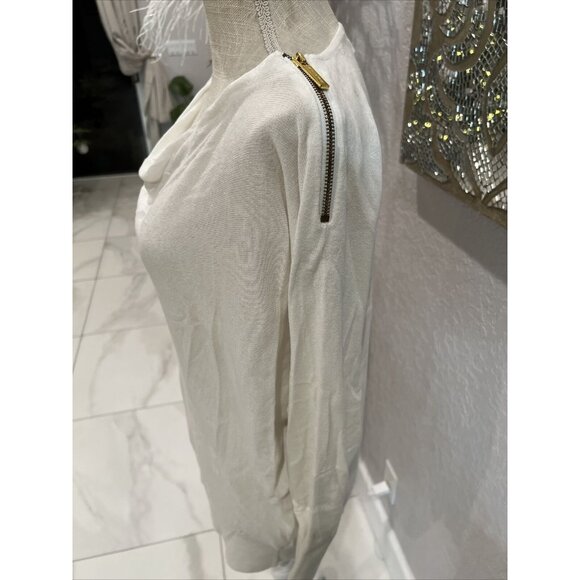 Michael Kors White Cowl Neck Sweater With Gold Zipper Accents Size M - Picture 2 of 6